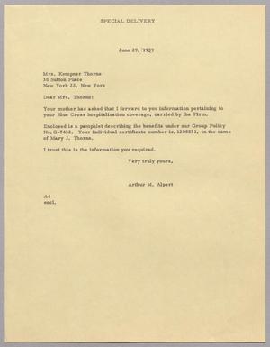 [Letter from Arthur M. Alpert to Mrs. Kempner Thorne, June 29, 1959]