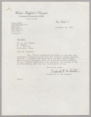 [Letter from Frederick R. Van Vechten to Robert Lee Kempner, December 19, 1960]