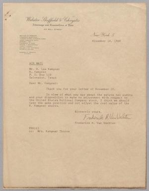 [Letter from Frederick R. Van Vechten to Robert Lee Kempner, November 14, 1960]