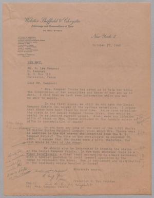 [Letter from Frederick R. Van Vechten to R. Lee Kempner, October 27, 1960]