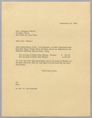[Letter from T. E. Taylor to Mrs. Kempner Thorne, September 28, 1960]