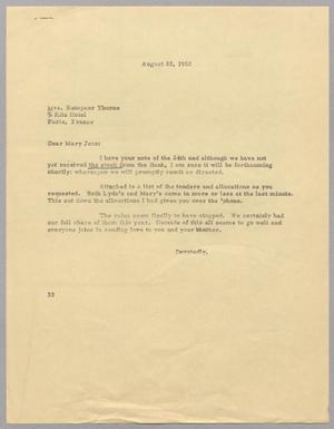 [Letter from Harris Leon Kempner to Mrs. Kempner Thorne, August 25, 1960]