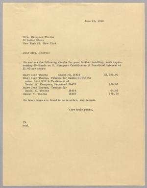 [Letter from T. E. Taylor to Mrs. Kempner Thorne, June 13, 1960]
