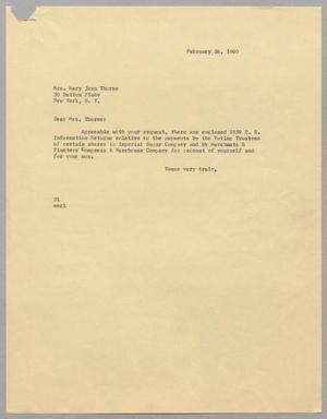 [Letter from R. I. Mehan to Mary Jean Thorne, February 26, 1960]