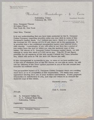 [Letter from Jack T. Currie to Mrs. Kempner Thorne, February 25, 1960]