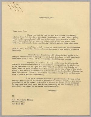 [Letter from Harris Leon Kempner to Mary Jean Kempner, February 18, 1960]