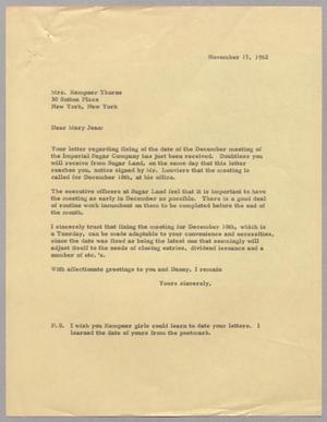 [Letter to Mary Jean Kempner, November 17, 1962]