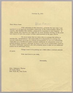 [Letter to Mrs. Kempner Thorne, October 31, 1962]