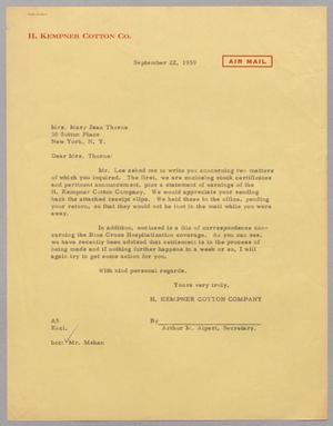 [Letter from Arthur M. Alpert to Mrs. Mary Jean Thorne, September 22, 1959]