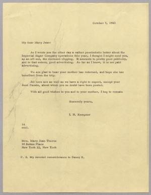 [Letter from I. H. Kempner to Mary Jean Kempner, October 7, 1963]