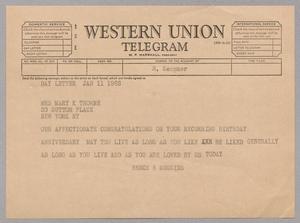 [Telegram from I. H. and Henrietta Kempner to Mary K. Thorne. January 11, 1963]