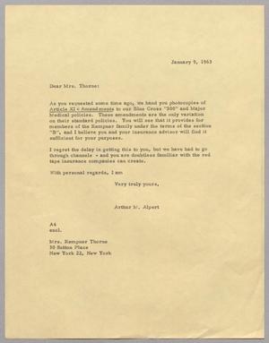 [Letter from Arthur M. Alpert to Mrs. Kempner Thorne, January 9, 1963]
