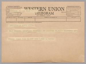 [Telegram from Jeane Kempner to Daniel K. Thorne, January 9, 1963]