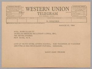 [Telegram from Mary Jean Thorne to Mrs. John Elliott, March 17, 1964]