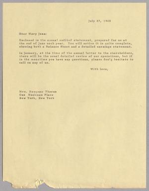 [Letter from Harris Leon Kempner to Mary Jean Kempner, July 27, 1965]