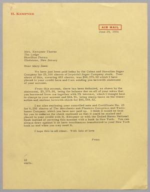 [Letter from D. W. Kempner to Mrs. Kempner Thorne, June 29, 1956]