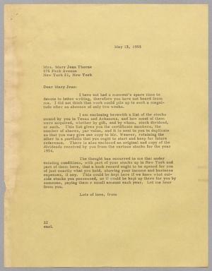 [Letter from D. W. Kempner to Mrs. Mary Jean Thorne, May 13, 1955]