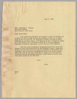 Primary view of object titled '[Letter from D. W. Kempner to Mrs. Oakleigh L. Thorne, June 4, 1954]'.