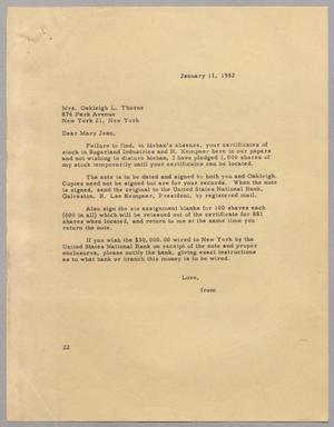 [Letter from D. W. Kempner to Mrs. Oakleigh L. Thorne, January 11, 1952]