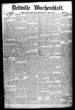 Primary view of object titled 'Bellville Wochenblatt. (Bellville, Tex.), Vol. 1, No. 17, Ed. 1 Thursday, January 7, 1892'.