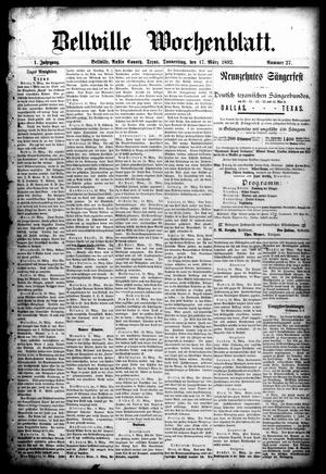 Bellville Wochenblatt. (Bellville, Tex.), Vol. 1, No. 27, Ed. 1 Thursday, March 17, 1892