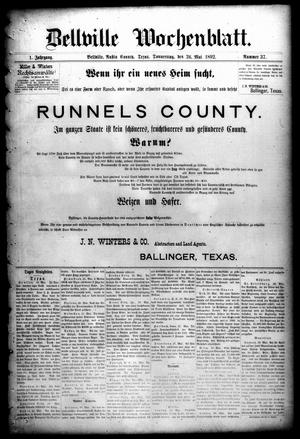 Bellville Wochenblatt. (Bellville, Tex.), Vol. 1, No. 37, Ed. 1 Thursday, May 26, 1892