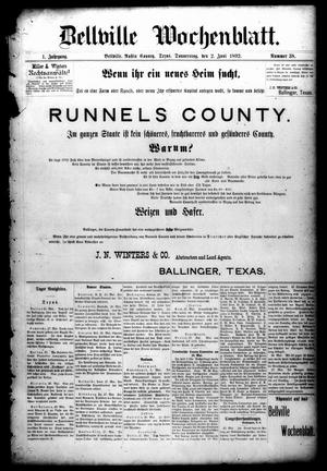Bellville Wochenblatt. (Bellville, Tex.), Vol. 1, No. 38, Ed. 1 Thursday, June 2, 1892