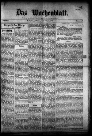 Das Wochenblatt. (Austin, Tex.), Vol. 7, No. 13, Ed. 1 Wednesday, October 27, 1915