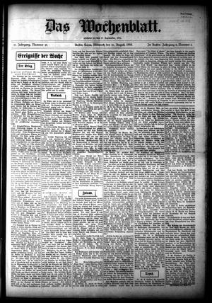 Das Wochenblatt. (Austin, Tex.), Vol. 8, No. 5, Ed. 1 Wednesday, August 30, 1916