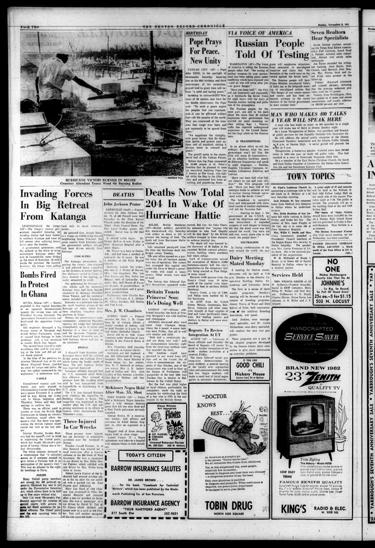 Denton Record-Chronicle (Denton, Tex.), Vol. 59, No. 75, Ed. 1 Sunday, November 5, 1961
                                                
                                                    [Sequence #]: 2 of 56
                                                