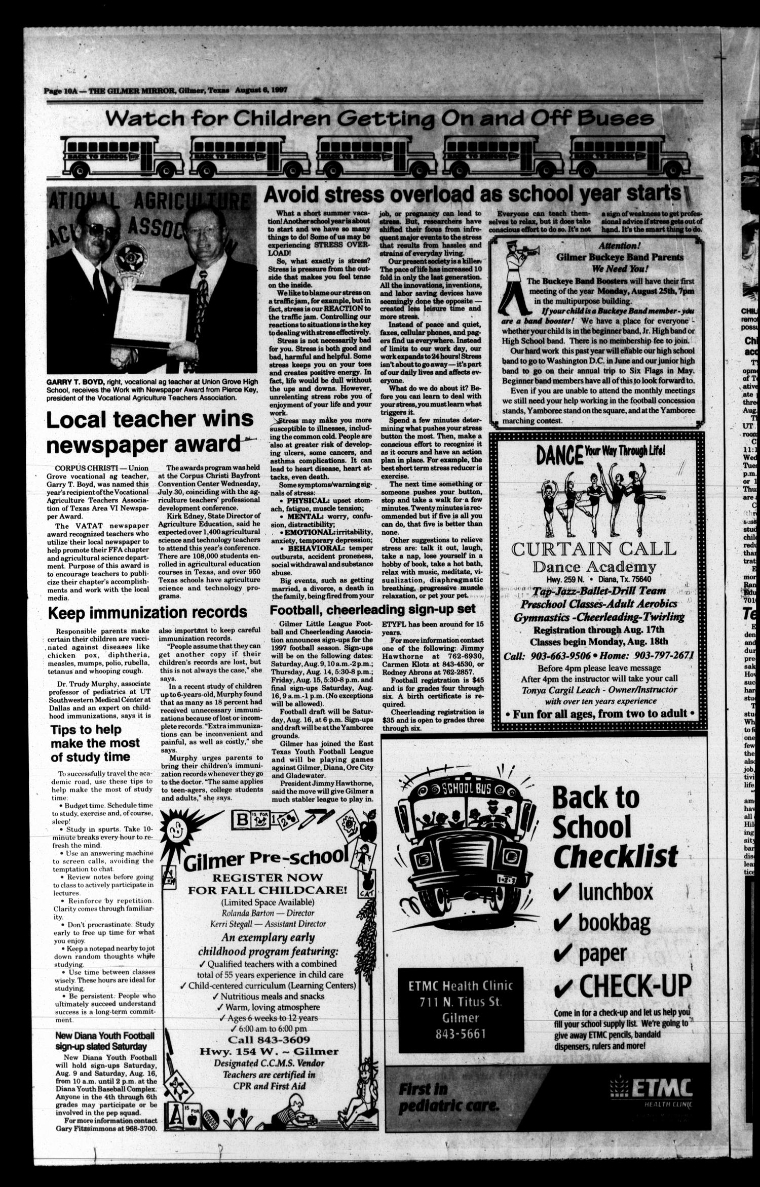 The Gilmer Mirror (Gilmer, Tex.), Vol. 120, No. 63, Ed. 1 Wednesday, August 6, 1997
                                                
                                                    [Sequence #]: 10 of 64
                                                