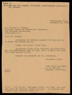 [Letter from Alex Bradford to Charles E. Dawson, November 15, 1943]