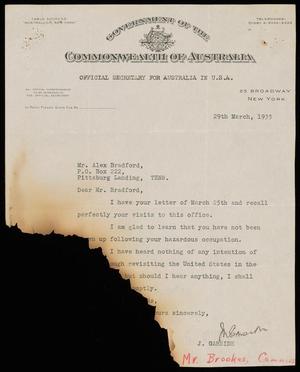 [Letter from J. Garside to Alex Bradford, March 29, 1935]