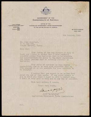[Letter from L. R. Macgregor to Mr. Alex Bradford, January 5, 1940]