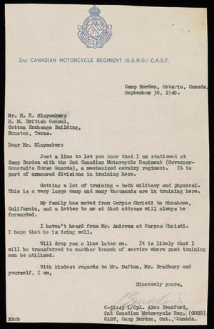 [Letter from Alex Bradford to H. E. Slaymaker - September 30, 1940]