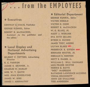 Primary view of object titled '[Clipping: . . . from the Employees]'.