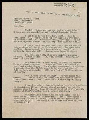 Primary view of object titled '[Letter from Tex Bradford to Colonel Harry J. Wirth - October 12, 1943]'.