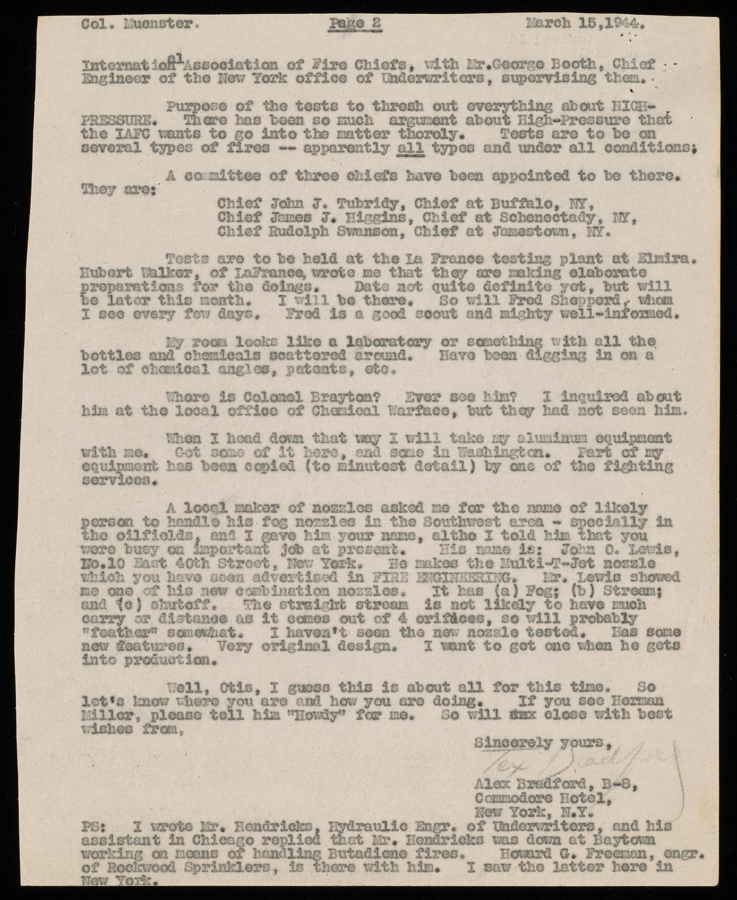 [Letter from Alex Bradford to R. Otis Muenster - March 15, 1944]
                                                
                                                    [Sequence #]: 2 of 2
                                                