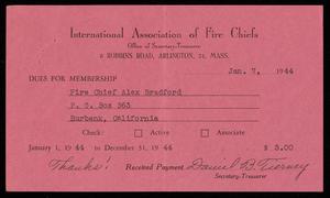 [Receipt for Membership Dues for the International Association of Fire Chiefs, 1944]