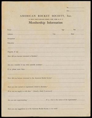 [Membership Information Form for the American Rocket Society]
