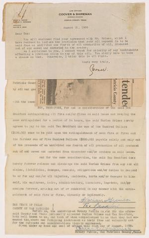 Primary view of object titled '[Letter from David M. Coover to Alex Bradford, August 31, 1938]'.