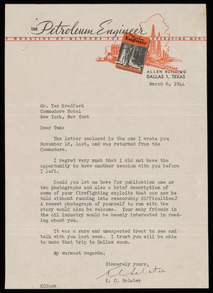 [Letter from K. C. Sclater to Alex Bradford, March 6, 1944]