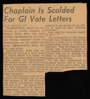Primary view of object titled '[Clipping: Chaplain Is Scolded For GI Vote Letters #2]'.