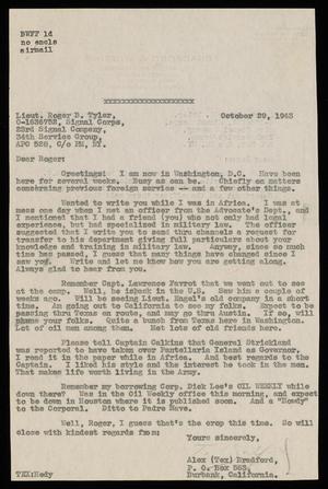[Correspondence between Alex Bradford and Roger B. Tyler - October 29, 1943]