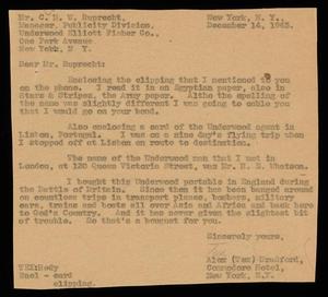 [Letter from Alex Bradford to C. H. W. Ruprecht - December 14, 1943]