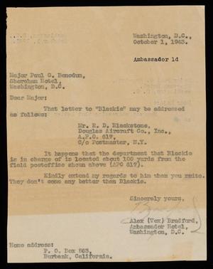[Letter from Alex Bradford to Paul G. Benedum - October 1, 1943]