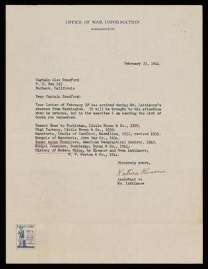 [Letter from Katrine Parsons to Alex Bradford, February 23, 1944]