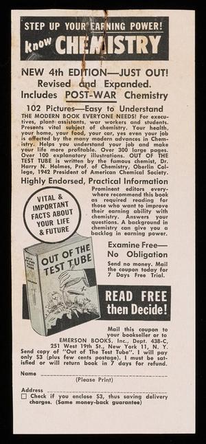 [Clipping: Advertisment for "Out of the Test Tube" Chemistry Book]