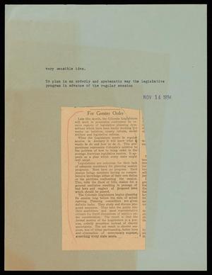Primary view of object titled '[Clipping: For Greater Order]'.