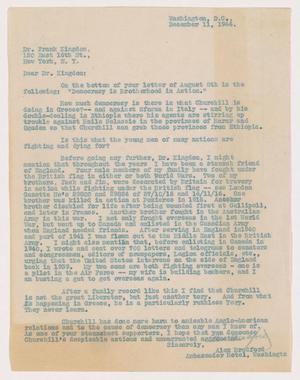 Primary view of object titled '[Letter from Alex Bradford to Frank Kingdon, December 11, 1944]'.